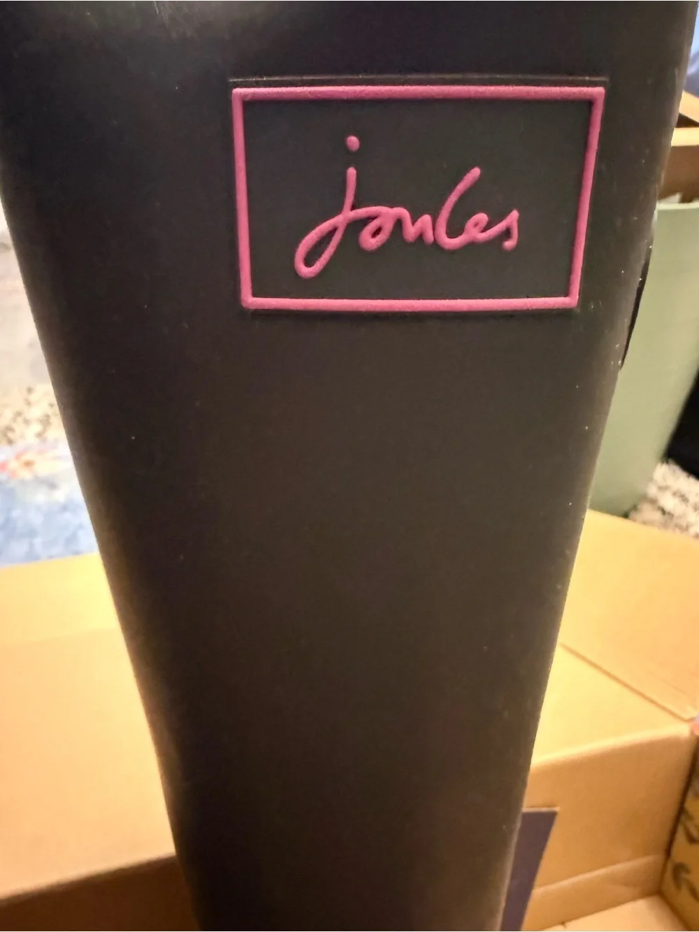 Joules dark green Tall Rain Boots with Pink Logo Trim
